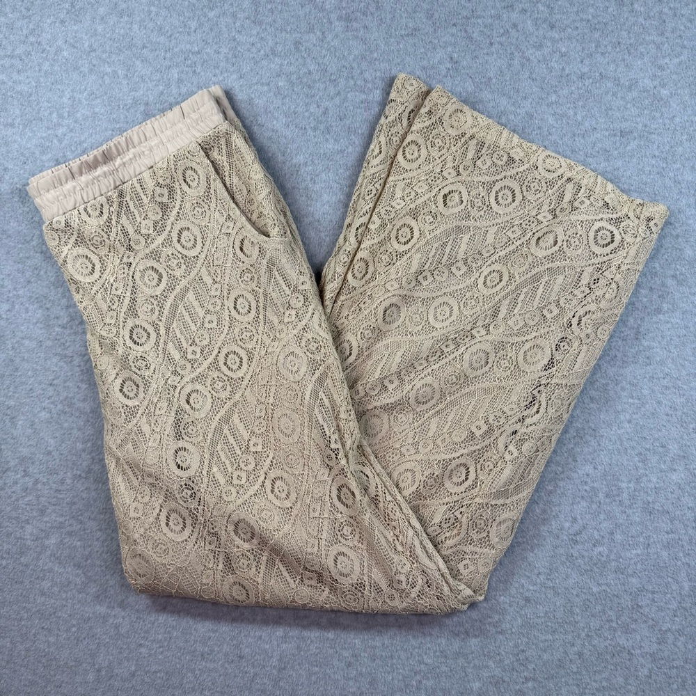 Chico's Cream Beige Lace Wide Leg‎ Casual Dressy Pants Size 2/L Fully Lined